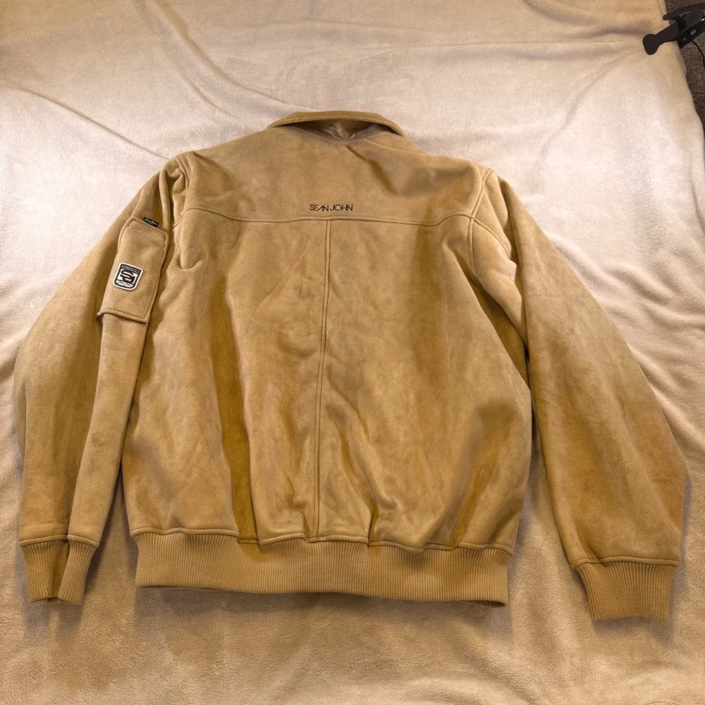 Sean John Tan Faux Suede Utility Bomber Jacket Streetwear Hip Hop Y2K Sz XXL